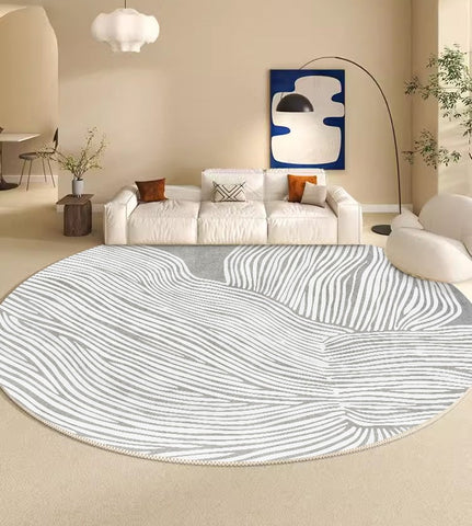 Modern Round Rugs for Dining Room, Gray Round Rugs under Coffee Table, Circular Modern Rugs for Bedroom, Contemporary Modern Rug Ideas for Living Room-artworkcanvas
