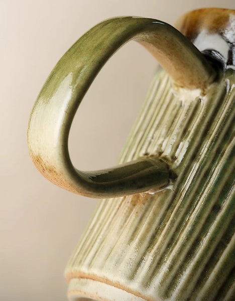 Unique Tea Cup, Creative Brown Green Ceramic Coffee Mugs, Large Modern Handmade Pottery Coffee Cup, Large Capacity Coffee Mugs-artworkcanvas