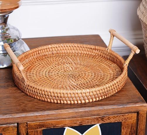 Small Rattan Storage Basket, Fruit Basket, Round Storage Basket with Handle, Kitchen Storage Baskets, Woven Storage Baskets-artworkcanvas