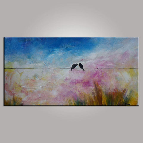 Love Birds Painting, Art for Sale, Abstract Art Painting, Bedroom Wall Art, Canvas Art-artworkcanvas