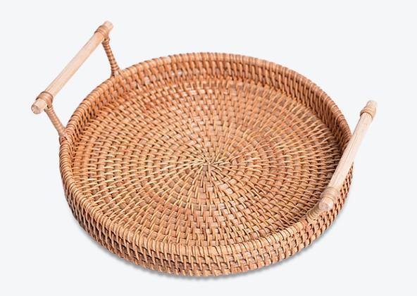 Small Rattan Storage Basket, Fruit Basket, Round Storage Basket with Handle, Kitchen Storage Baskets, Woven Storage Baskets-artworkcanvas