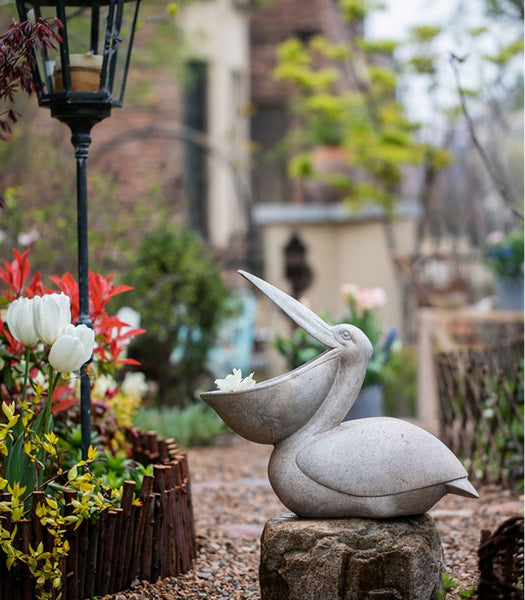 Pelican Statue for Garden, Beautiful Cute Animal Statues, Large Garden Courtyard Ornaments, Unique Modern Garden Bird Sculptures, Creative Villa Outdoor Decor Gardening Ideas-artworkcanvas