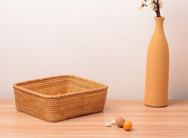 Woven Rectangular Storage Basket, Lovely Rattan Storage Basket, Storage Baskets for Kitchen-artworkcanvas
