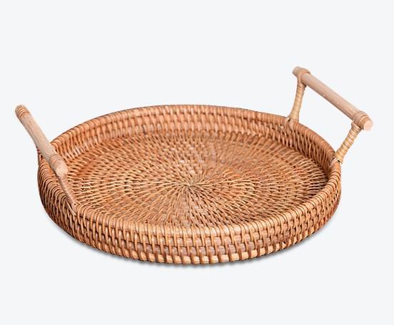 Small Rattan Storage Basket, Fruit Basket, Round Storage Basket with Handle, Kitchen Storage Baskets, Woven Storage Baskets-artworkcanvas