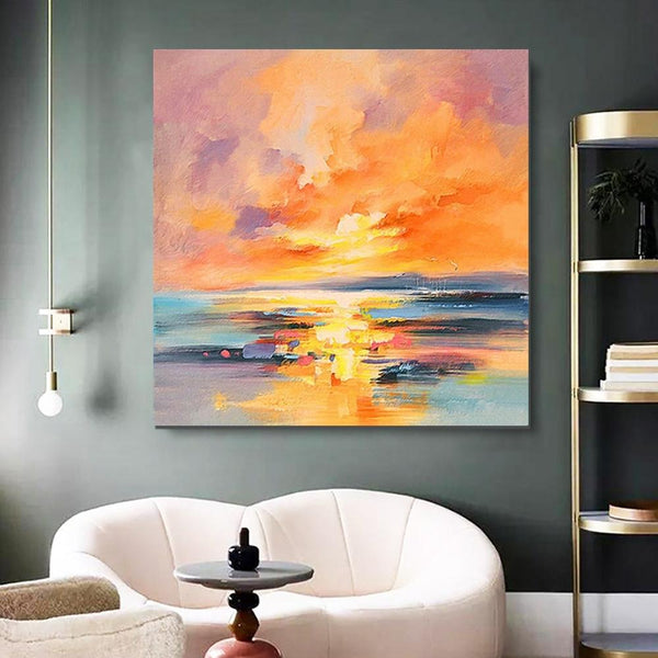 Abstract Landscape Painting, Sunrise Painting, Large Landscape Painting for Living Room, Hand Painted Art, Bedroom Wall Art Ideas, Modern Paintings for Dining Room-artworkcanvas