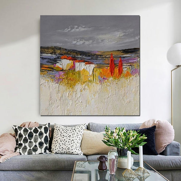 Abstract Landscape Painting, Large Landscape Painting for Bedroom, Heavy Texture Painting, Living Room Wall Art Ideas, Palette Knife Artwork-artworkcanvas