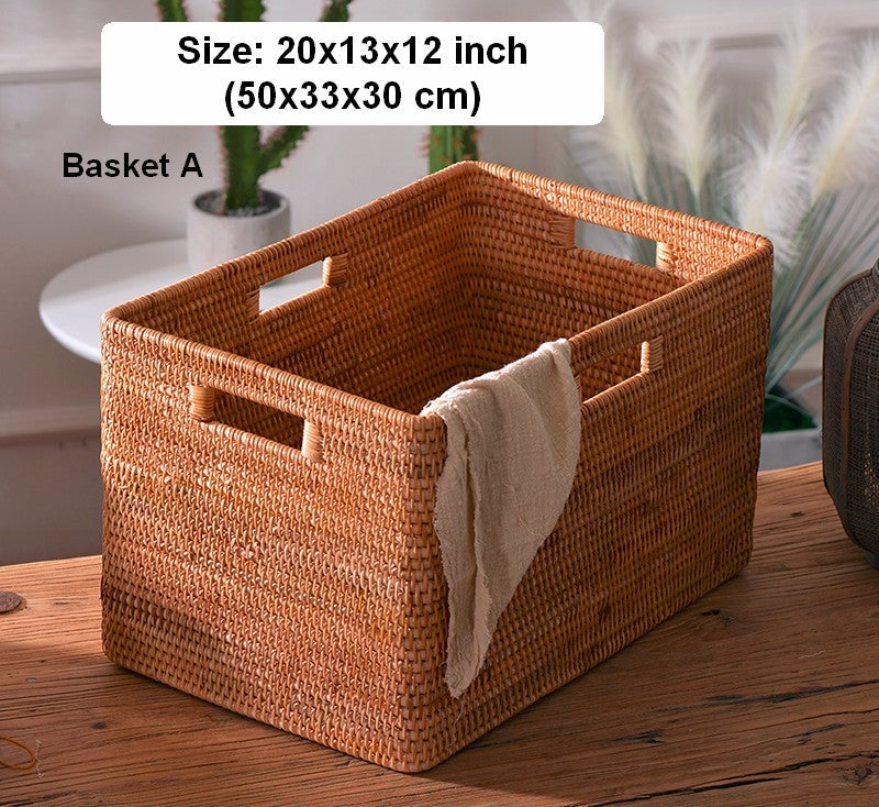 Woven Rectangular Basket for Shelves, Rattan Storage Basket