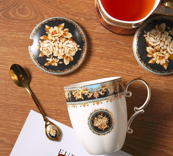 Beautiful British Ceramic Mugs, Large Capacity Ceramic Mugs for Office, Large Royal Bone China Porcelain Mug, Elegant Ceramic Coffee Mug-artworkcanvas