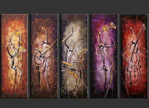 5 Piece Abstract Painting, Musician Painting, Music Painting, Acrylic Canvas Painting, Modern Paintings for Living Room-artworkcanvas