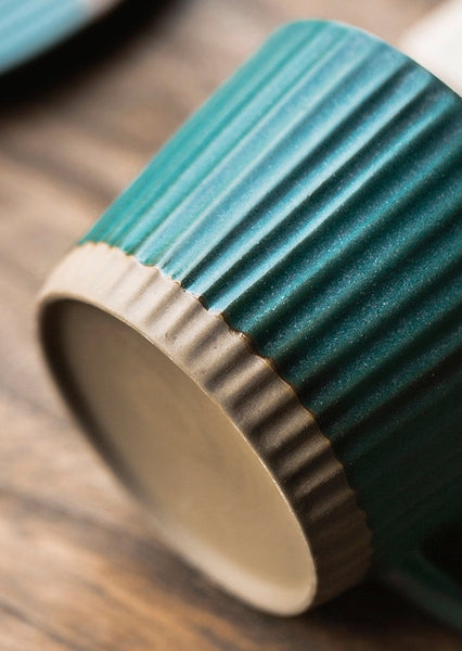 White Ceramic Coffee Cups, Pottery Coffee Cups, Cappuccino Coffee Mug, Coffee Cup and Saucer Set, Coffee Cup for Sale, Tea Cup, White / Green / Blue / Yellow-artworkcanvas