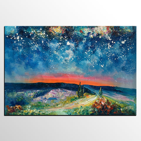 Canvas Painting for Living Room, Abstract Painting, Starry Night Sky, Abstract Painting for Sale-artworkcanvas