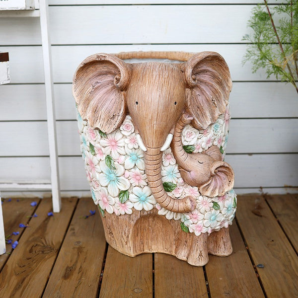 Beautiful Elephant Flowerpot, Modern Garden Flower Pot, Unique Animal Statue for Garden Ornaments, Resin Statue for Garden, Villa Outdoor Decor Gardening Ideas-artworkcanvas