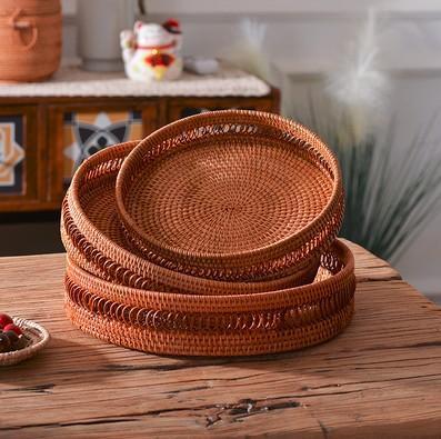 Woven Round Storage Basket, Rattan Stroage Baskets, Storage Baskets for Kitchen, Storage Baskets for Dining Room-artworkcanvas