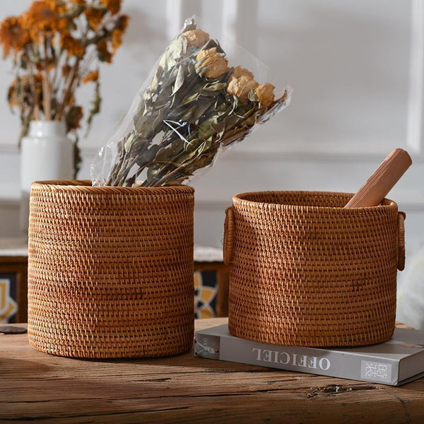 Small Rattan Storage Basket, Round Storage Basket, Woven Storage Basket, Kitchen Storage Baskets-artworkcanvas