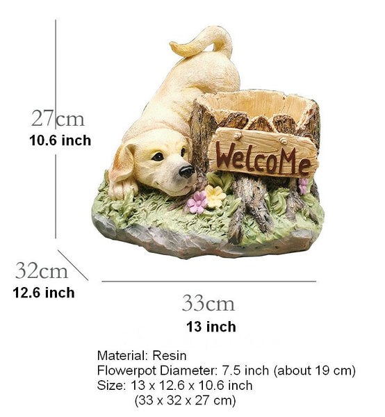 Large Dog Flowerpot, Unique Resin Statue for Garden, Villa Outdoor Decor Gardening Ideas, Creative Modern Statue for Garden Ornaments-artworkcanvas