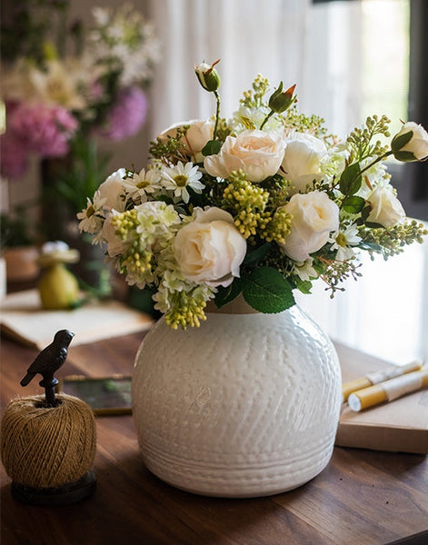 Orchid Rose Lilac Daisy Flowers, Unique Flower Arrangement Ideas, Artificial Flowers for Living Room, Wedding Floral Arrangements, White Flowers in Vase-artworkcanvas