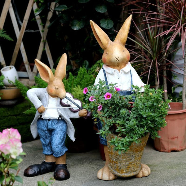 Garden Courtyard Ornament, Large Rabbit Statue for Garden, Bunny Flower Pot, Villa Outdoor Decor Gardening Ideas, House Warming Gift-artworkcanvas