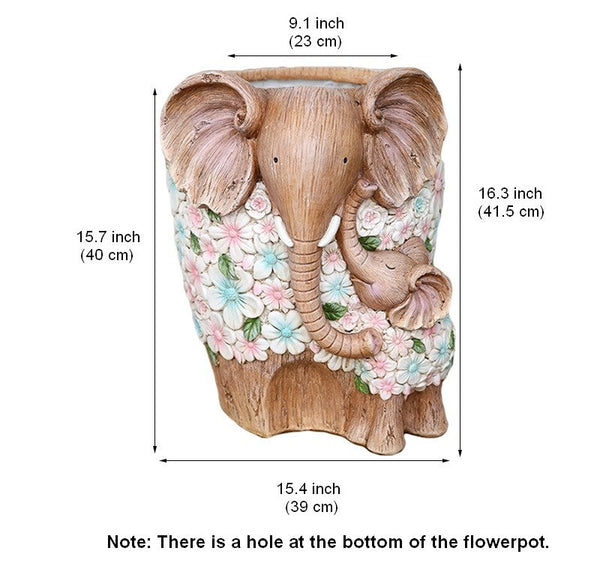 Beautiful Elephant Flowerpot, Modern Garden Flower Pot, Unique Animal Statue for Garden Ornaments, Resin Statue for Garden, Villa Outdoor Decor Gardening Ideas-artworkcanvas