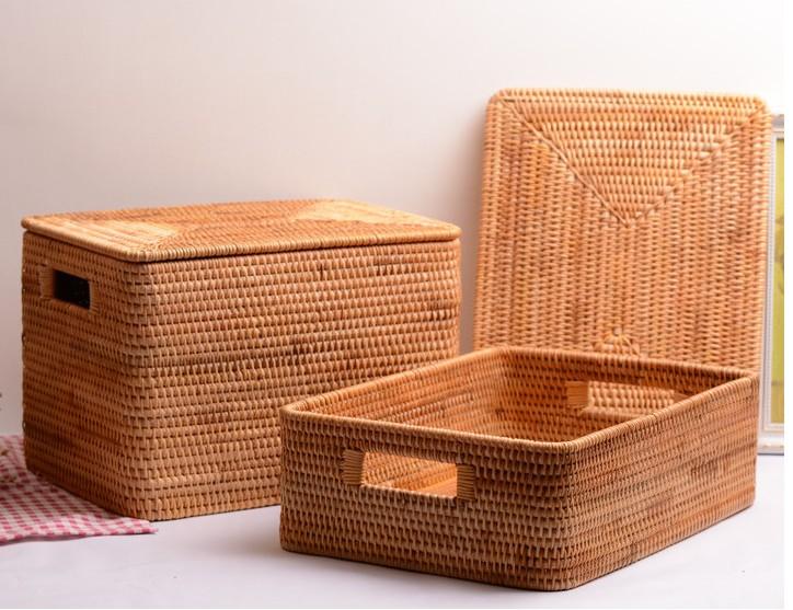Rattan Storage Basket for Shelves, Rectangular Storage Basket with Lid –  artworkcanvas