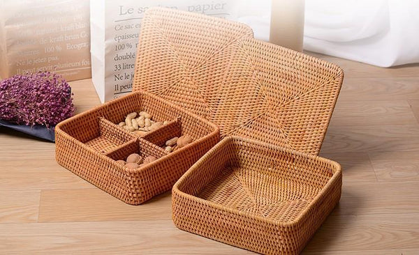 Storage Basket with Lid, Rattan Square Basket, Storage Basket with Lid, Kitchen Storage Baskets-artworkcanvas