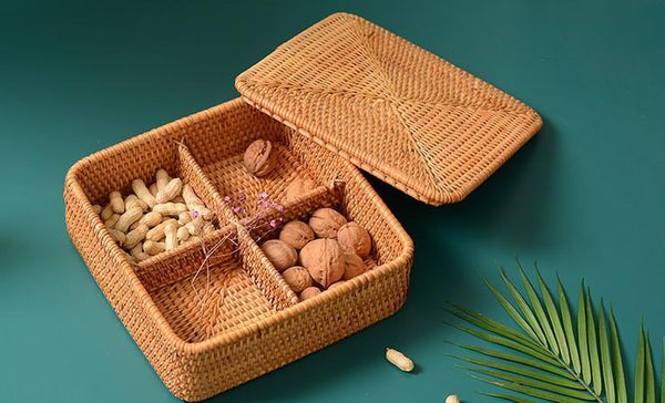 Storage Basket with Lid, Rattan Square Basket, Storage Basket with Lid, Kitchen Storage Baskets-artworkcanvas