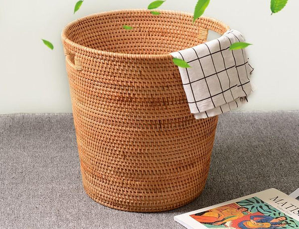 Storage Basket for Bathroom, Large Rattan Storage Basket, Laundry Round Storage Basket, Woven Storage Baskets-artworkcanvas