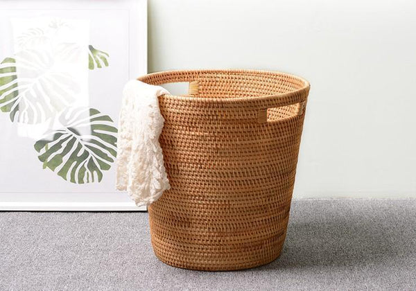 Storage Basket for Bathroom, Large Rattan Storage Basket, Laundry Round Storage Basket, Woven Storage Baskets-artworkcanvas