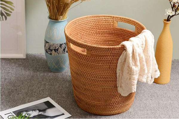Storage Basket for Bathroom, Large Rattan Storage Basket, Laundry Round Storage Basket, Woven Storage Baskets-artworkcanvas