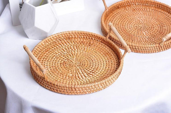 Small Rattan Storage Basket, Fruit Basket, Round Storage Basket with Handle, Kitchen Storage Baskets, Woven Storage Baskets-artworkcanvas