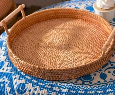 Small Rattan Storage Basket, Fruit Basket, Round Storage Basket with Handle, Kitchen Storage Baskets, Woven Storage Baskets-artworkcanvas