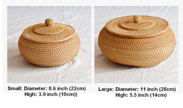 Woven Storage Basket for Kitchen, Round Storage Basket, Rattan Baskets, Small Storage Baskets, Handmade Storage Baskets, Round Storage Basket with Lid-artworkcanvas