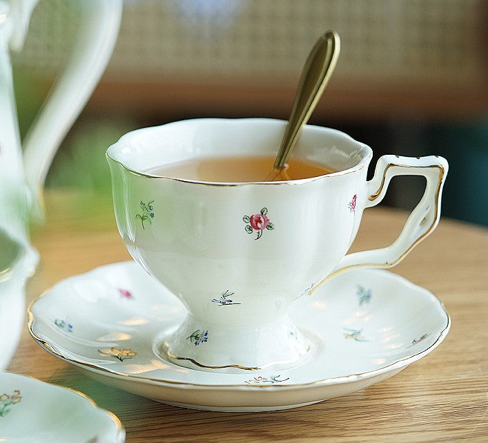 Royal Bone China Porcelain Tea Cup Set, Elegant Flower Pattern Ceramic –  artworkcanvas