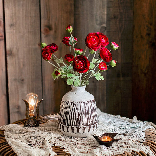 Bedroom Flower Arrangement Ideas, Red Ranunculus Asiaticus Flowers, Simple Modern Floral Arrangement Ideas for Home Decoration, Spring Artificial Floral for Dining Room-artworkcanvas