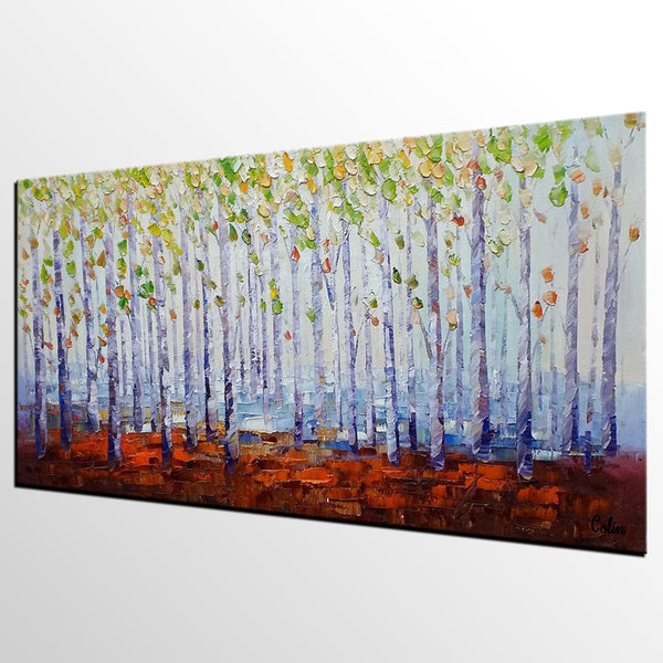 Landscape Painting, Abstract Art, Birch Tree Art, Heavy Texture Art-artworkcanvas