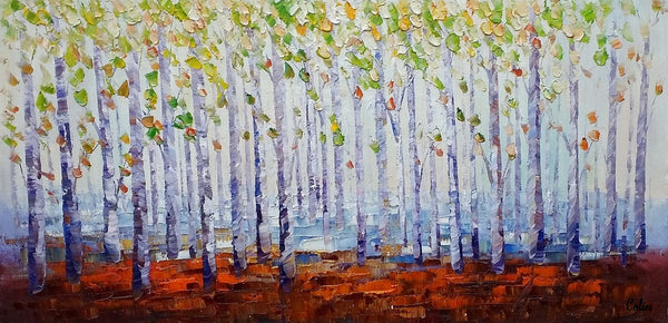 Landscape Painting, Abstract Art, Birch Tree Art, Heavy Texture Art-artworkcanvas