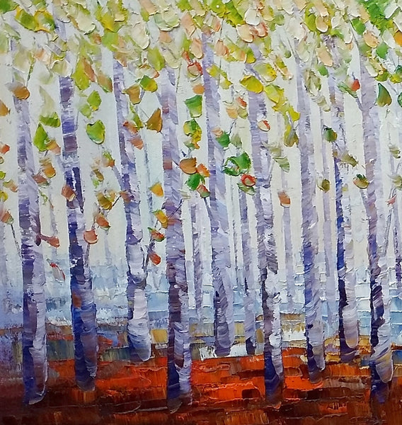 Landscape Painting, Abstract Art, Birch Tree Art, Heavy Texture Art-artworkcanvas
