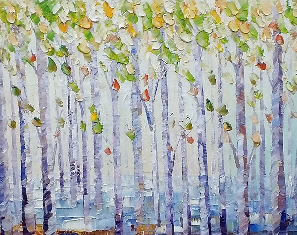 Landscape Painting, Abstract Art, Birch Tree Art, Heavy Texture Art-artworkcanvas