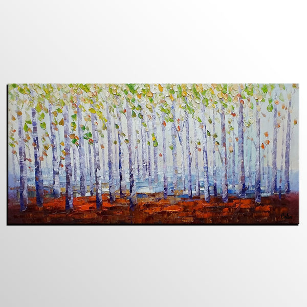 Landscape Painting, Abstract Art, Birch Tree Art, Heavy Texture Art-artworkcanvas