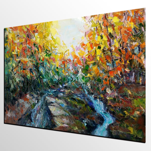 Forest River Painting, Oil Painting, Abstract Painting, Modern Art, Large Canvas Art, Living Room Wall Art, Canvas Painting-artworkcanvas
