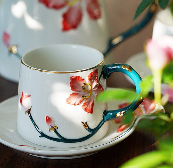 Afternoon British Tea Cups, Creative Bone China Porcelain Tea Cup Set, Traditional English Tea Cups and Saucers, Unique Ceramic Coffee Cups-artworkcanvas