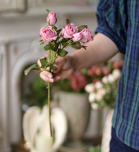 Artificial Flowers for Living Room, 12 Branches of Pink Rose Flowers, Pink Rose Flower in Vase, Real Touch Flowers, Simple Flower Arrangement Ideas for Home Decoration-artworkcanvas