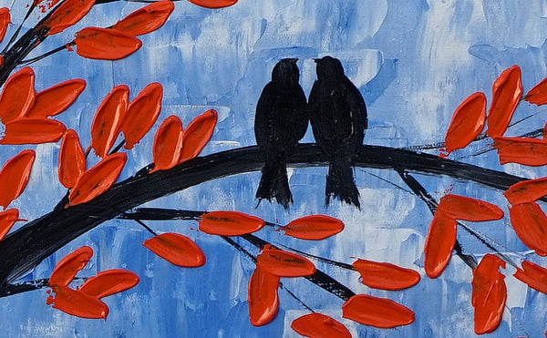Singing Birds Painting, Bedroom Wall Art, Tree Painting, Abstract Painting, Abstract Art, Canvas Art, Wall Art, Original Painting, 441-artworkcanvas