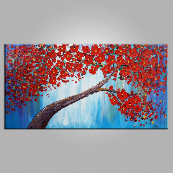 Tree Painting, Flower Painting, Heavy Texture Art, Bedroom Wall Art, Canvas Art, Wall Art, Original Artwork, Impasto Painting, 449-artworkcanvas