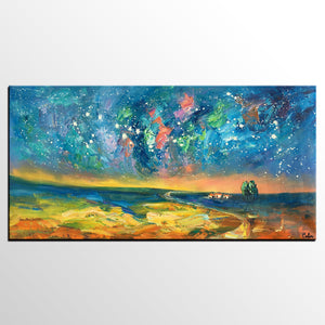Abstract Landscape Paintings, Starry Night Sky Oil Painting, Landscape Canvas Paintings, Custom Original Oil Painting on Canvas-artworkcanvas