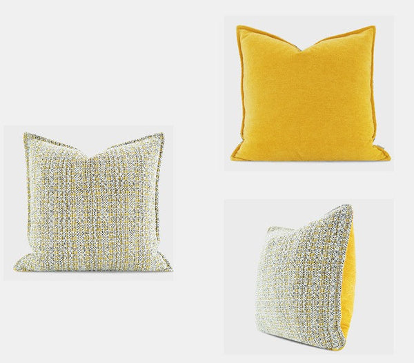 Contemporary Modern Sofa Pillows, Large Yellow Decorative Throw Pillows, Large Square Modern Throw Pillows for Couch, Simple Throw Pillow for Interior Design-artworkcanvas