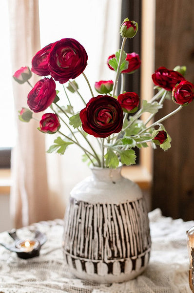 Bedroom Flower Arrangement Ideas, Red Ranunculus Asiaticus Flowers, Simple Modern Floral Arrangement Ideas for Home Decoration, Spring Artificial Floral for Dining Room-artworkcanvas