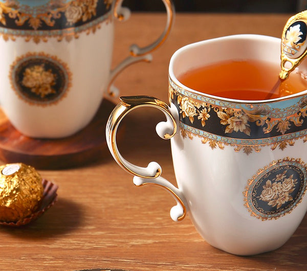 Beautiful British Ceramic Mugs, Large Capacity Ceramic Mugs for Office, Large Royal Bone China Porcelain Mug, Elegant Ceramic Coffee Mug-artworkcanvas