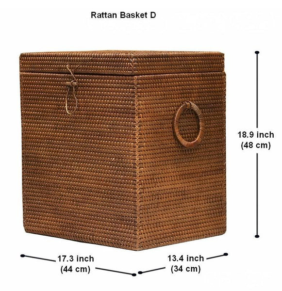 Storage Baskets for Bathroom, Rectangular Storage Baskets, Large Brown Rattan Storage Baskets, Storage Basket with Lid, Storage Baskets for Clothes-artworkcanvas