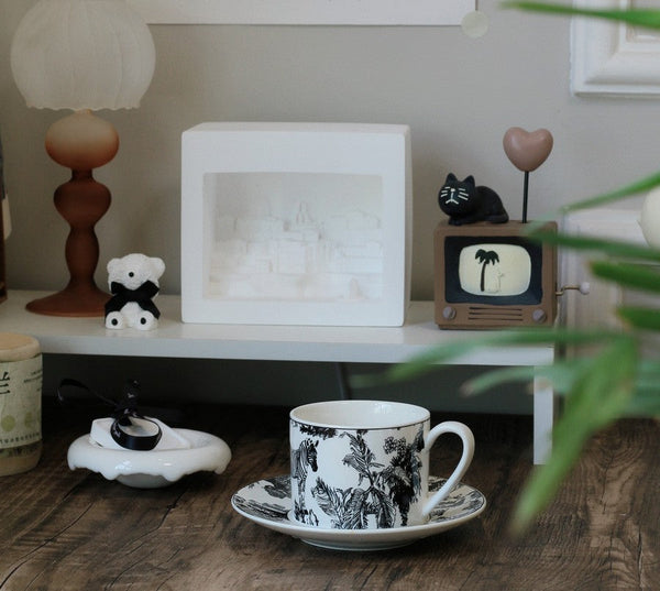 Unique Tea Cup and Saucer in Gift Box, Zebra Jungle Bone China Porcelain Tea Cup Set, Royal Ceramic Cups, Elegant Ceramic Coffee Cups-artworkcanvas