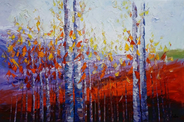 Large Canvas Art, Autumn Landscape Art, Birch Tree Artwork, Canvas Painting for Dining Room-artworkcanvas